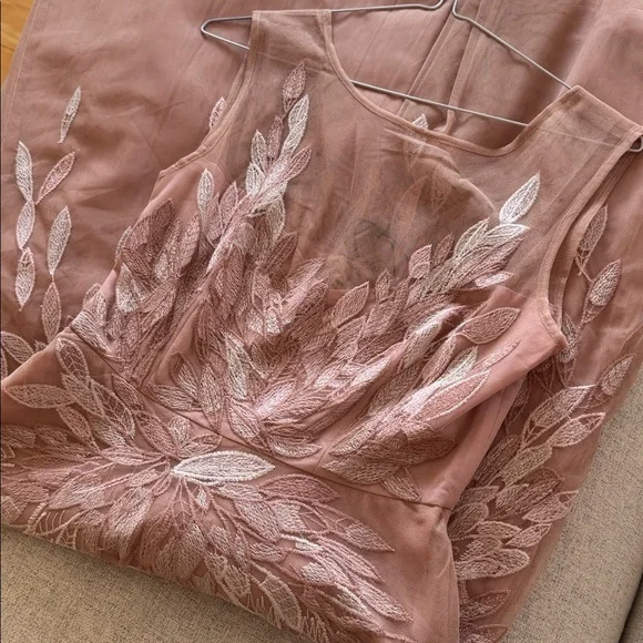 BCBGMaxAzria Dusty Rose Embroidered Leaf Tulle Dress - Picture 4 of 6